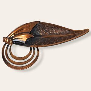 Vintage Copper Leaf Swirl Brooch